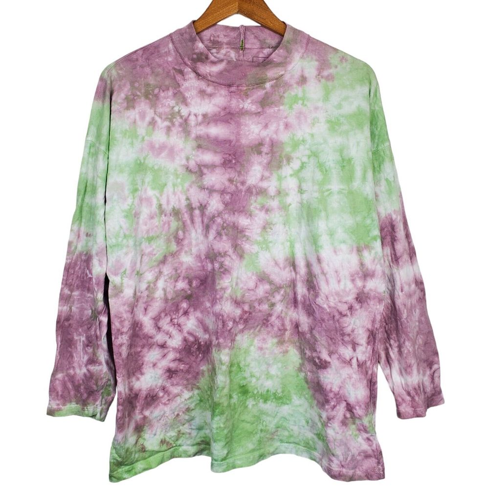 We the Free Be Free OB1058688 Green Purple Tie Dye Long Sleeve T-Shirt Sz S